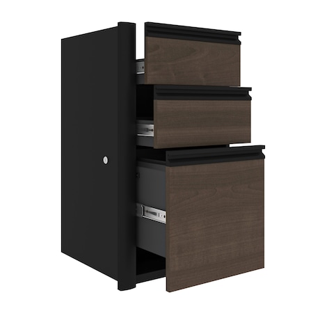 Bestar Connexion 16W Add-On Pedestal with 3 Drawers, Antigua & Black 93621-000052